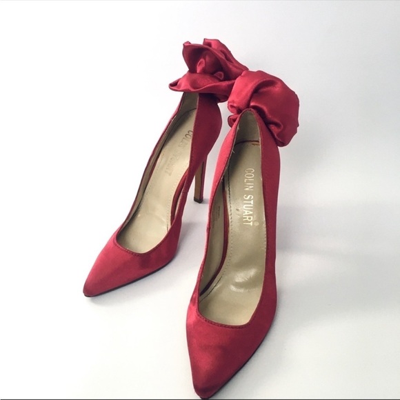 🍀3/$30 Colin Stuart Magenta Satin Rose Stilettos pointed toe heel pump size 6.5 - Picture 2 of 10